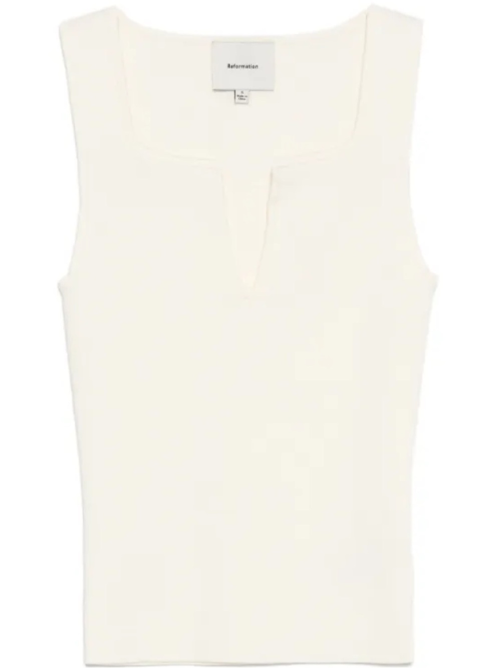 Reformation Cream Ribbed Split-V Tank Top